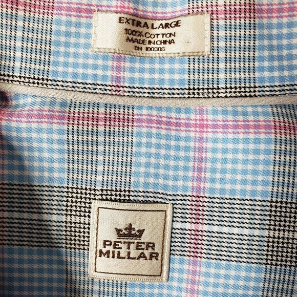 Peter Millar Mens Blue Check Long Sleeve Button up Dress Shirt size XL Cotton - Picture 11 of 11